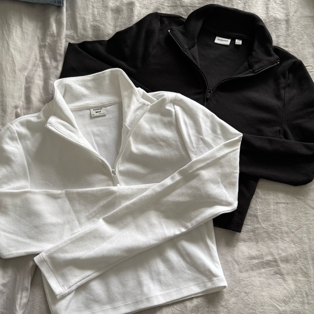 Quarter-Zip Long Sleeve Top - White